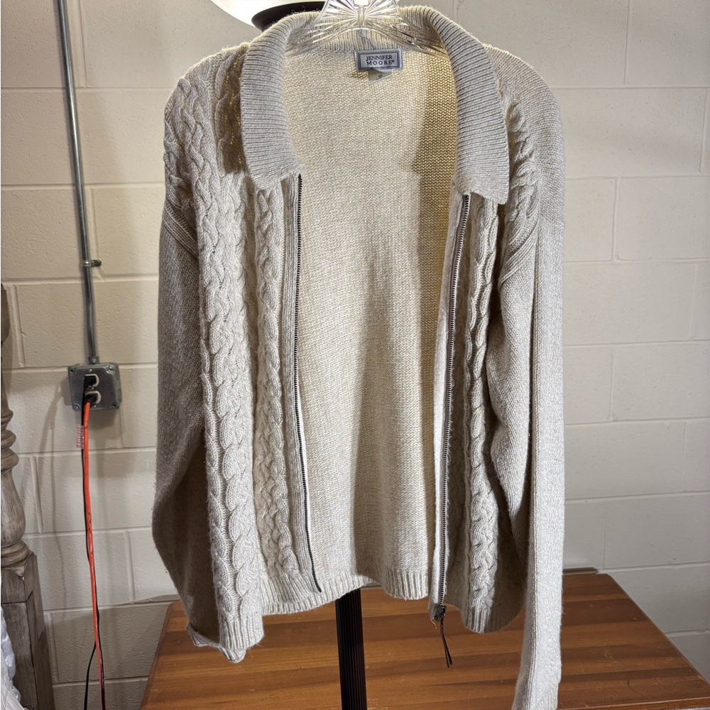 Jennifer Moore Light Beige Cable Knit Cardigan